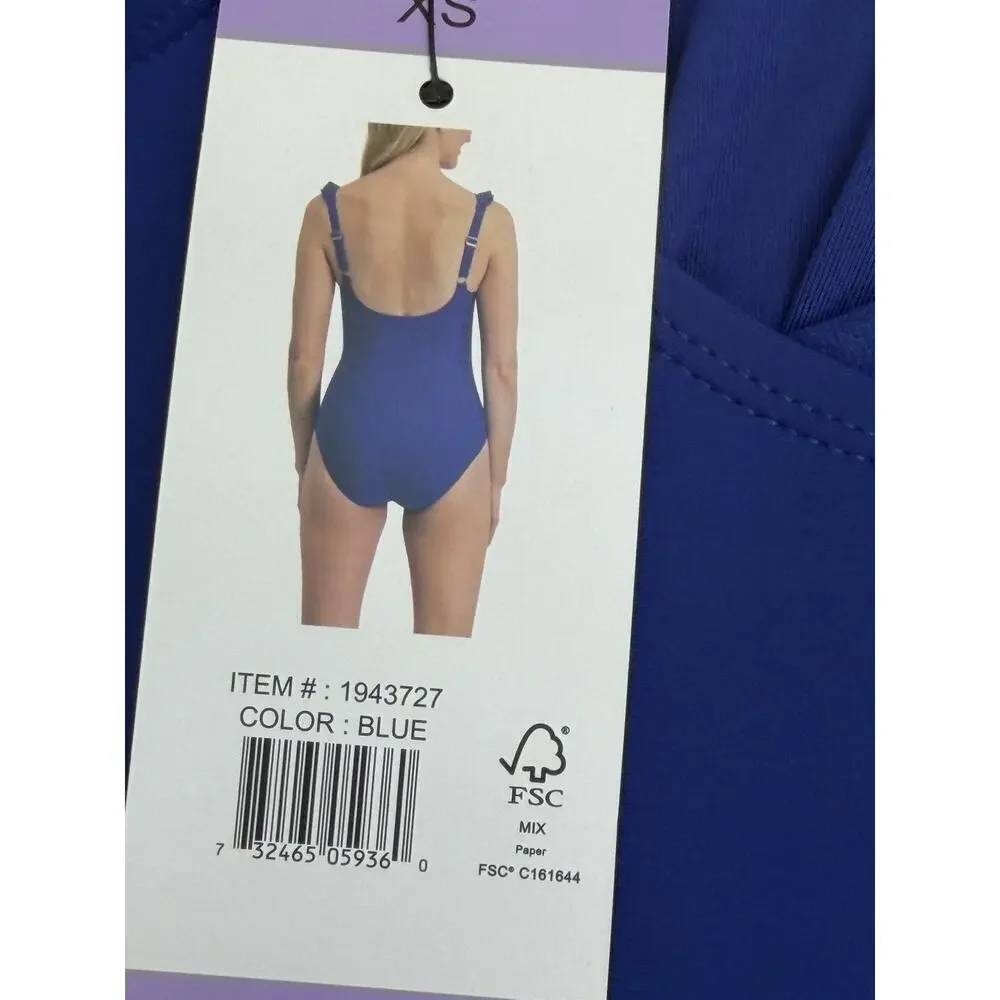DKNY Blue One-Piece Swimsuit Ruffle Trim Adjustable Straps Size XS NWT - Picture 8 of 8